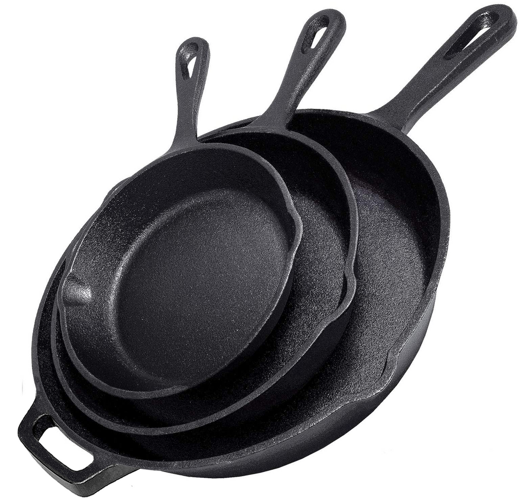 Simple Chef Cast Iron Skillet Set - 12", 10", 8"