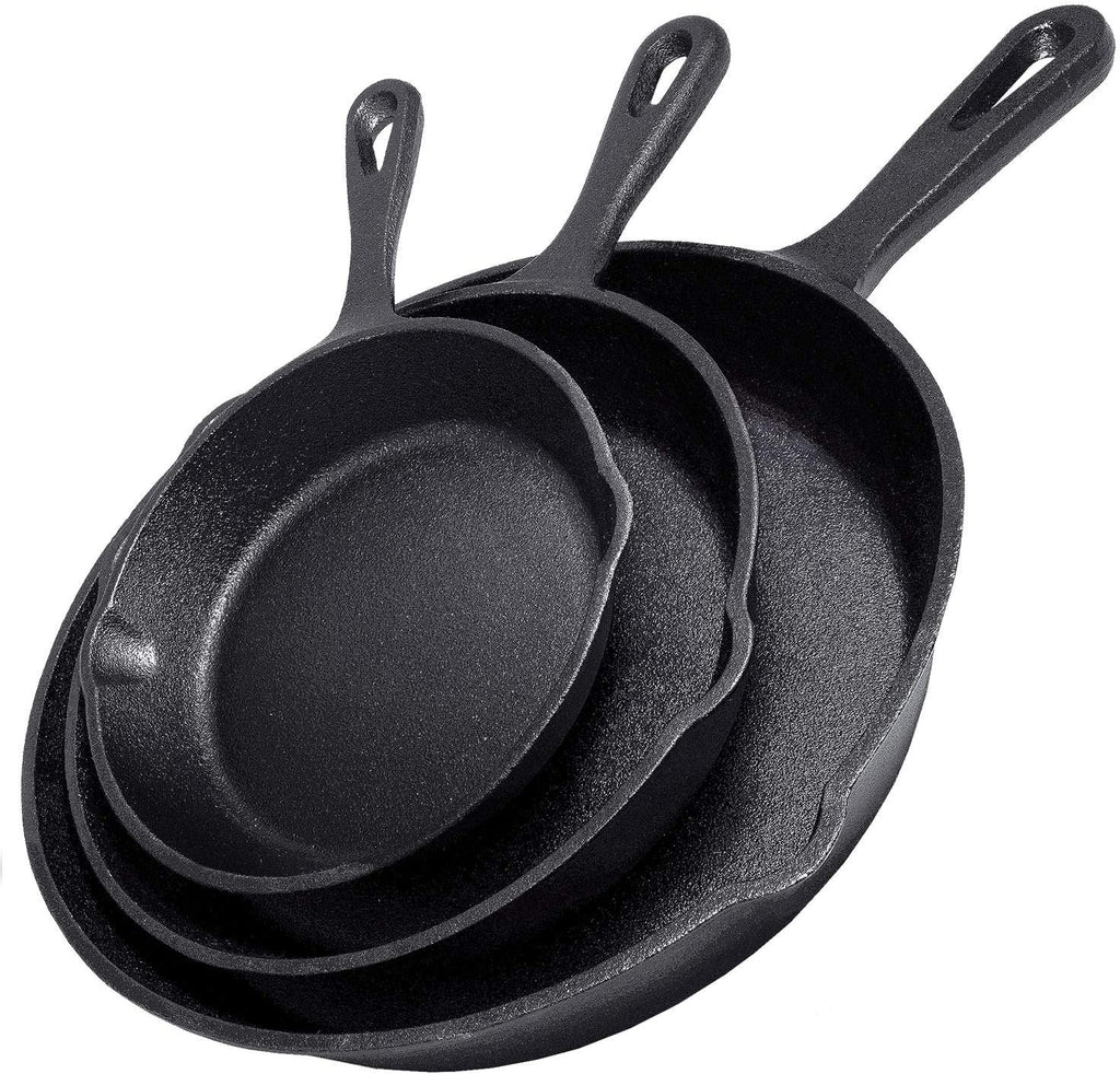 Simple Chef Cast Iron Skillet Set - 10", 8", 6.1"