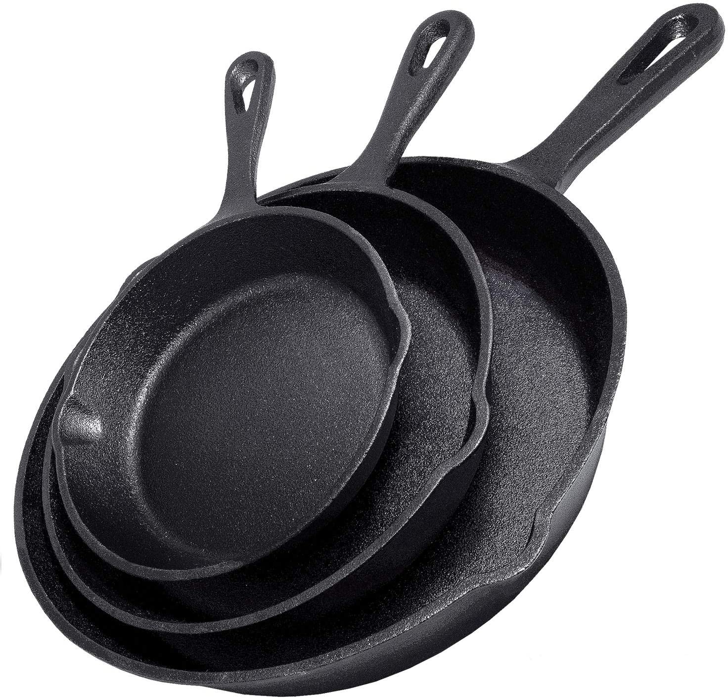 Simple Chef Cast Iron Skillet Set - 10", 8", 6.1"
