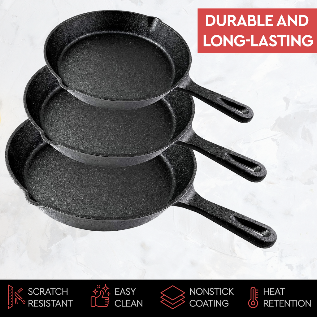 Simple Chef Cast Iron Skillet Set - 10", 8", 6.1"